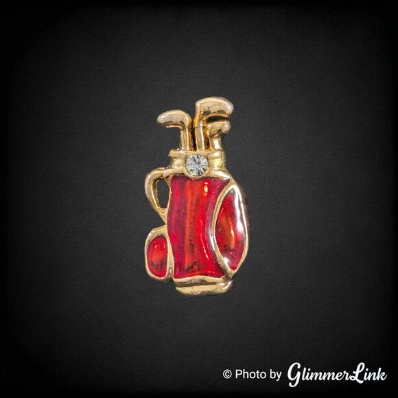 Vintage Golf Bag Red Enamel Rhinestone Gold Tone Tie Tack Pin - Picture 1 of 8
